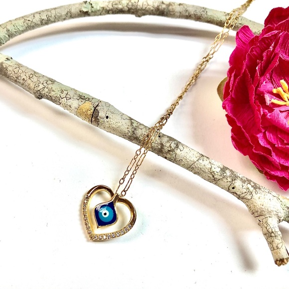 Evil Eye Necklace, Hamsa, Heart, Protection, Boho - Picture 6 of 9